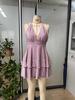 Women's Shiny Pink Deep V-neck Ruffled Slim Fit Dress