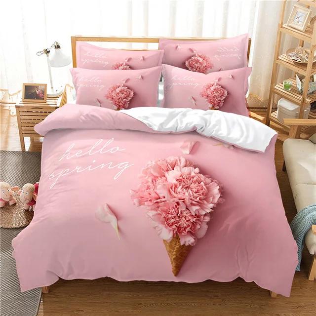 Red Pink Flower Floral Plant Comforter Bedding Set New 3D Print Adult Duvet Cover Sets Bed Linen Gift Queen King Double Size