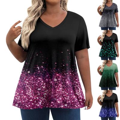 Womens Plus Size Tops Shorts Sleeve Shirts V Neck Casual Clothing Clothes Prints Tops