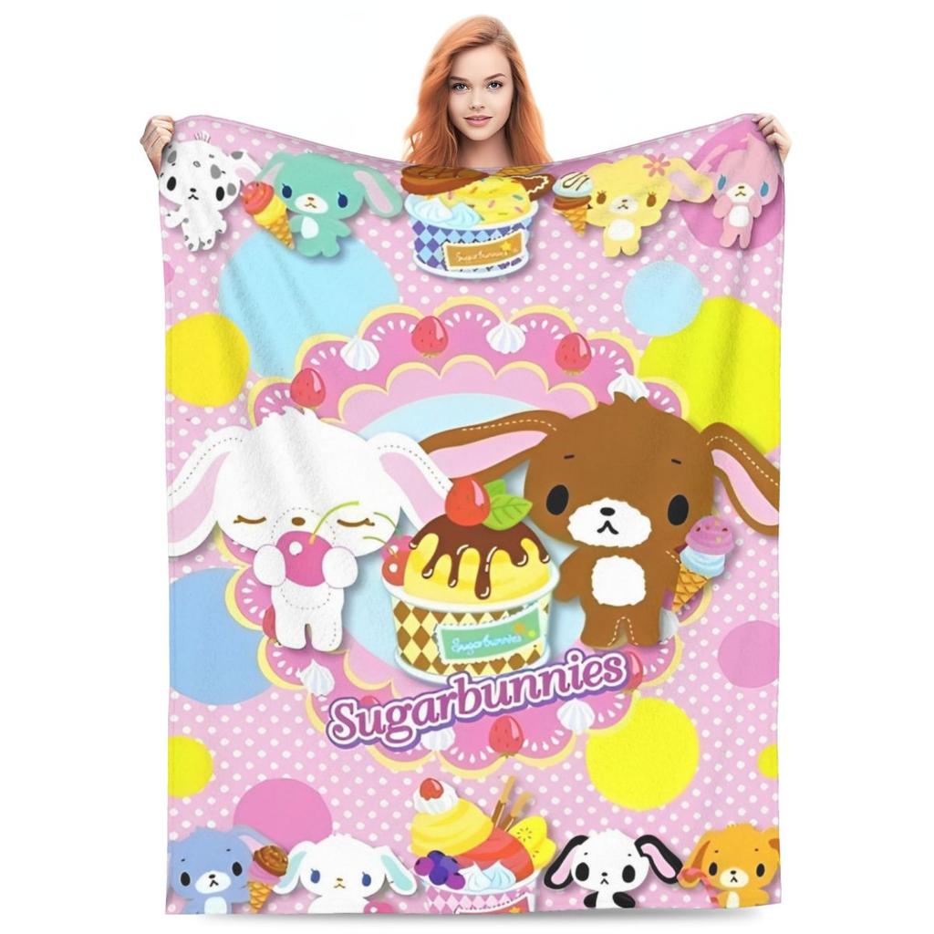 Cute Cartoon Bunny Print Flannel Throw Blanket – Super Warm Soft Plush Quilt for Sofa, Bedroom or Travel, Lightweight Fleece