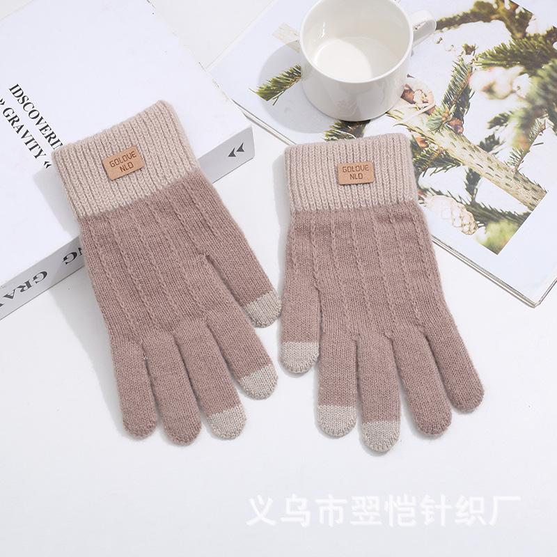 Fleece thickened warm and cold-proof five-finger gloves, riding fleece students winter windproof jacquard knitted gloves