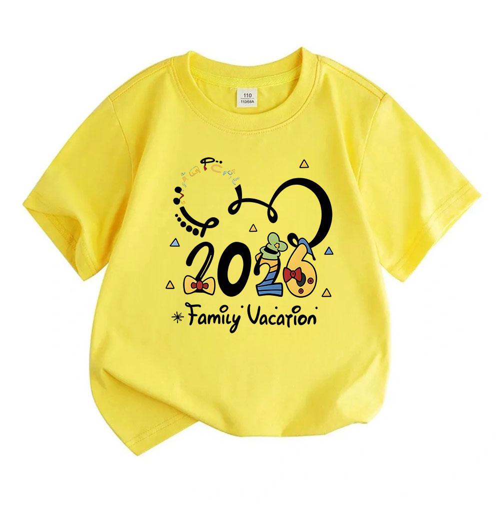 Kids Boys Girls 100% Cotton Crew Neck Short Sleeve T-shirt, 2026 Family Vacation Cute Cartoon Print Casual Soft Breathable Tee for Travel Daily Wear