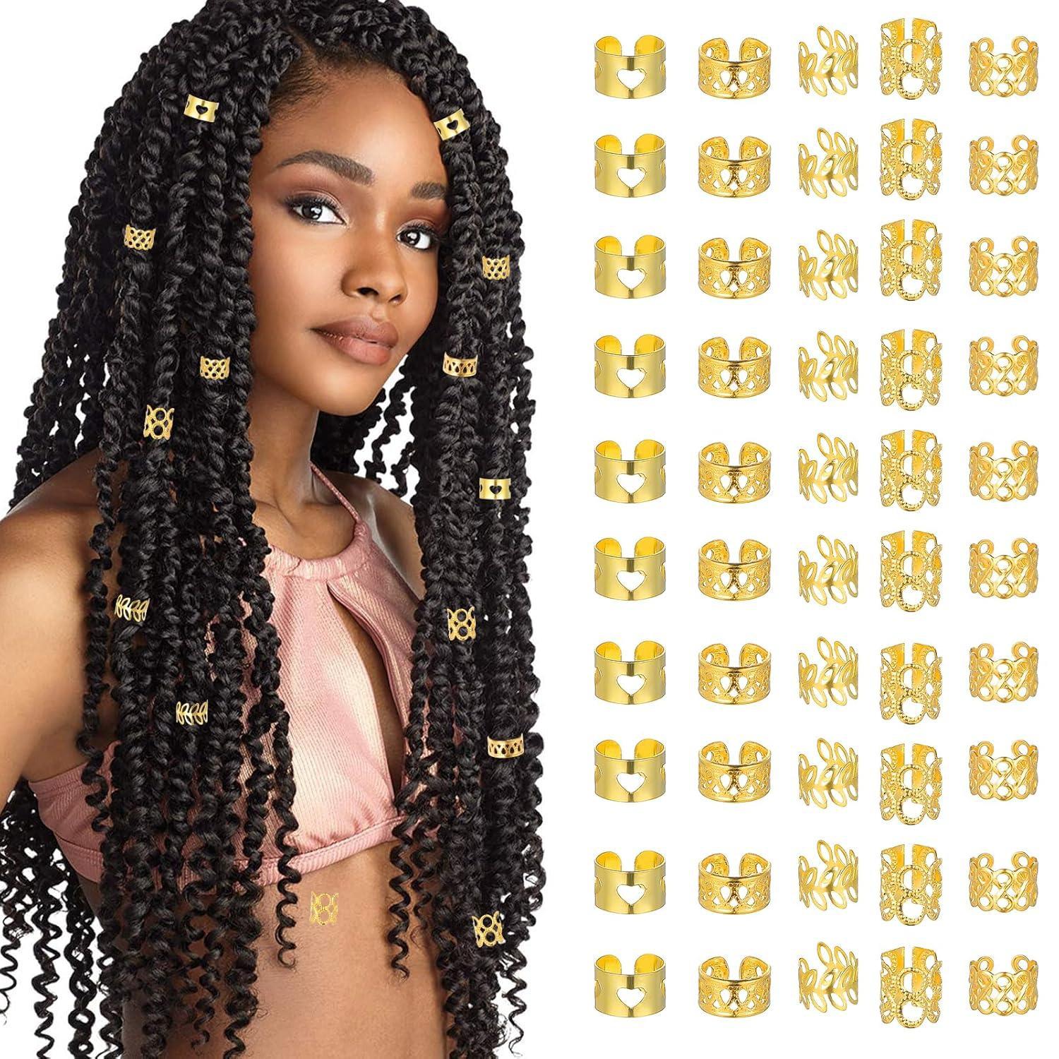 50 Alloy Heart-Shaped Hollow Braid Hair Extension Rings золотой