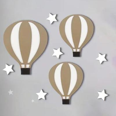 Set 9 Buc/Set Decorațiune de Perete Balon cu Aer Cald Fermă Rustic Balon din Lemn Stea Artă de Perete Autoadeziv Acasă Birou Living Ornament de Agățat pe Perete