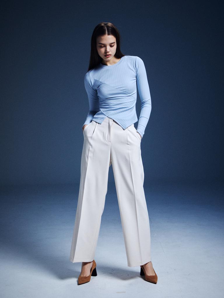 RENNESMIA High-Waisted Wide Slacks _ Light Beige