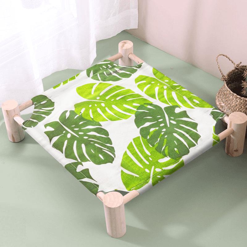 Breathable Pine Wood Rattan Woven Folding Pet Bed - Moisture-proof, Removable, Washable, Four Seasons Style.