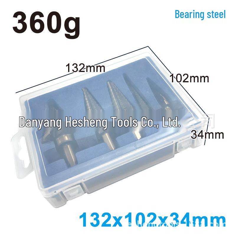 

Набор из 5 ступенчатых сверл HSS с треугольным хвостовиком, чёрно-золотой, в алюминиевом кейсе