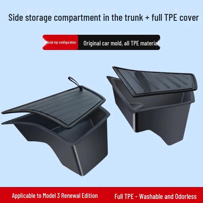 Tesla Model Y 3 TPE Trunk Storage Box & Side Pocket Accessories