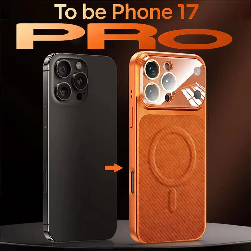 Luxury Carbon Fiber Leather Phone Case For iPhone 17 16 15 14 13 Pro Max For Magsafe Magnetic Wireless Charging Shockproof Phone Cover