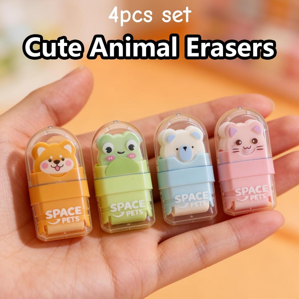1/4pcs Pocket-Sized Space-Themed Eraser with Cute Astronaut & Rocket - Durable Rubber Erasers Suitable for Office