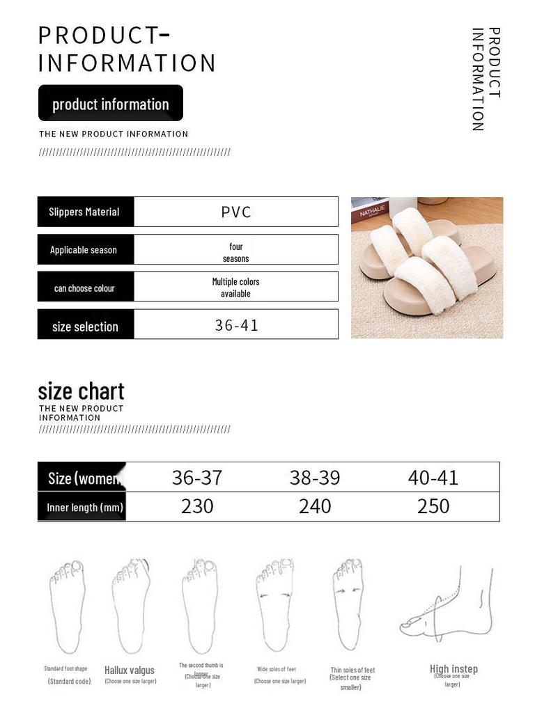High-End Women's Furry Slippers: Thick-Soled, Non-Slip, Flat, Plus Velvet, Outdoor, 2025 Autumn/Winter Collection.