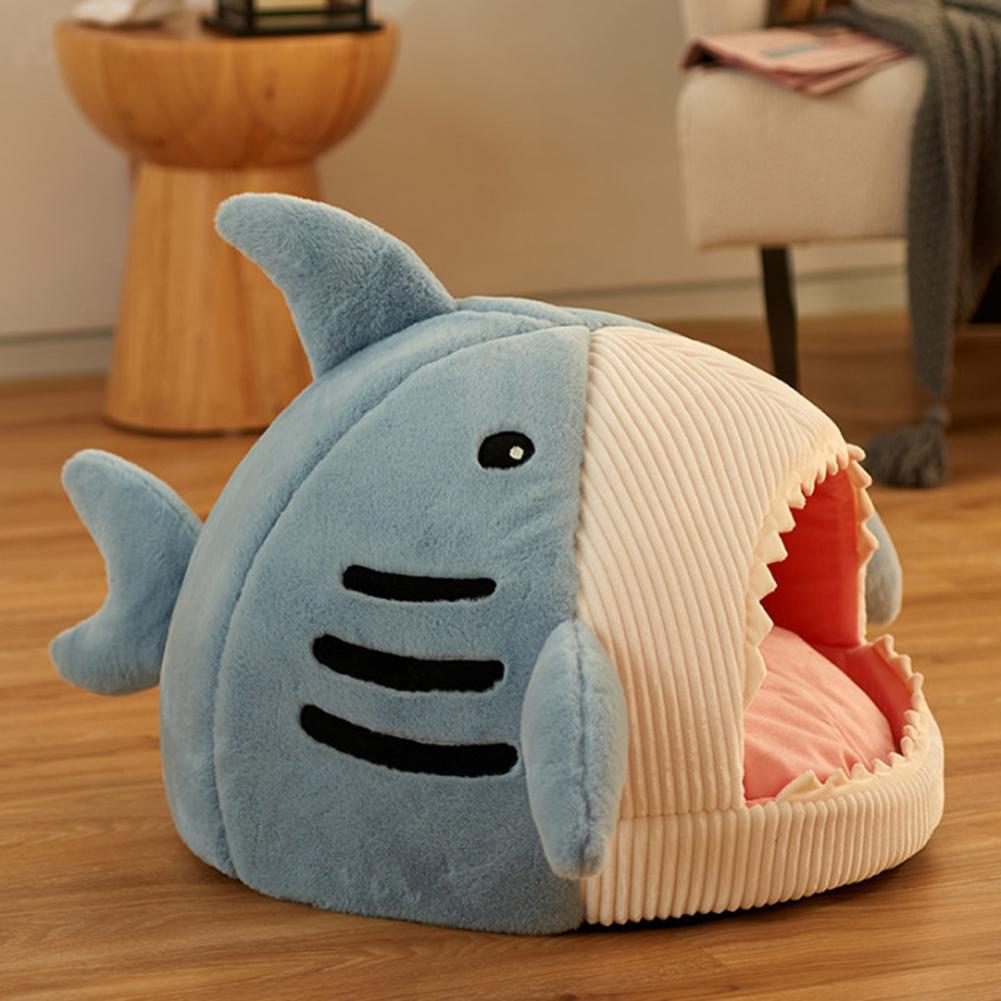 Cute Shark Pet Sleeping Bed Hideout House Warm Soft Comfortable Semi-closed Cat Dog Nest Pet Products