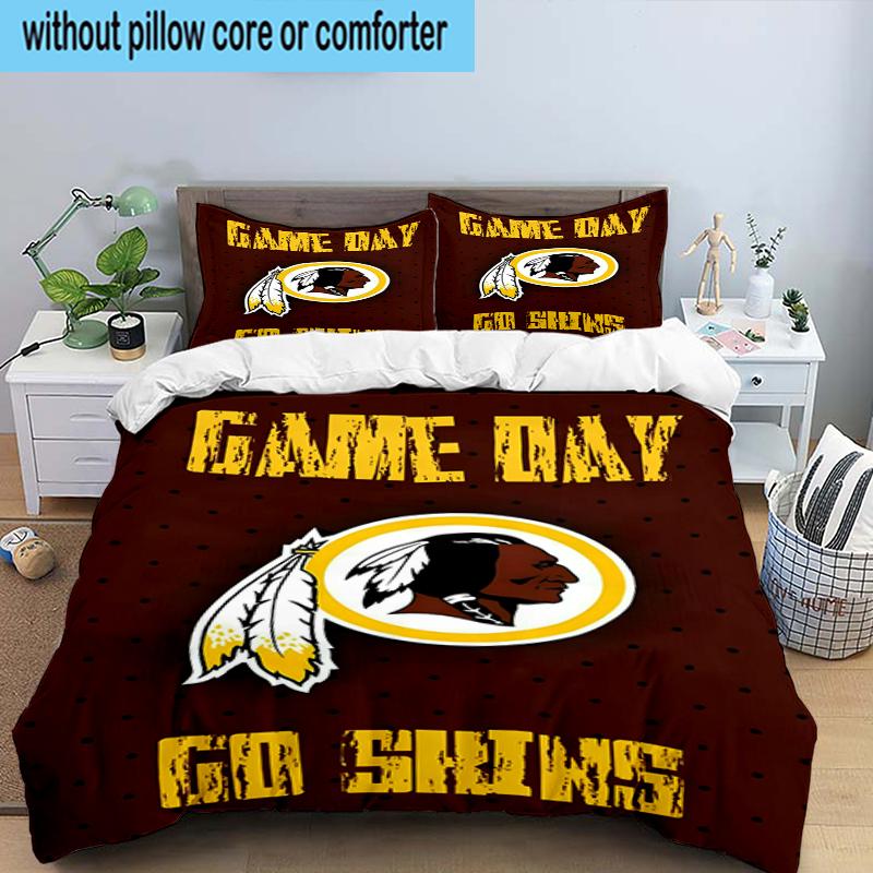 Washington Redskins 3PCS Bedding Set 2D Printing (Includes 1 Duvet Cover + 2 Pillowcases Coreless), Bedroom decor,Fan gift