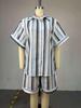 European & American Women's Striped Short-Sleeve Shirt & High-Waisted Shorts Set - Summer 2026 Collection