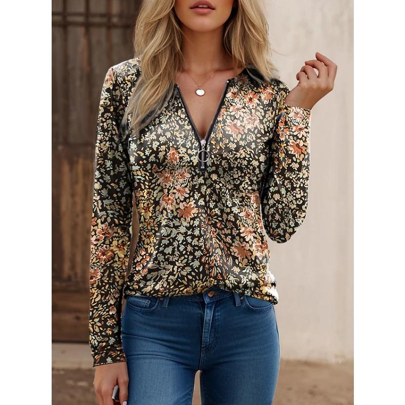 Women's Clothing Spring Autumn New Fashion Street Trendsetters Loose Type Printed Zipper Plus Size Cotton Long Sleeved T-shirt