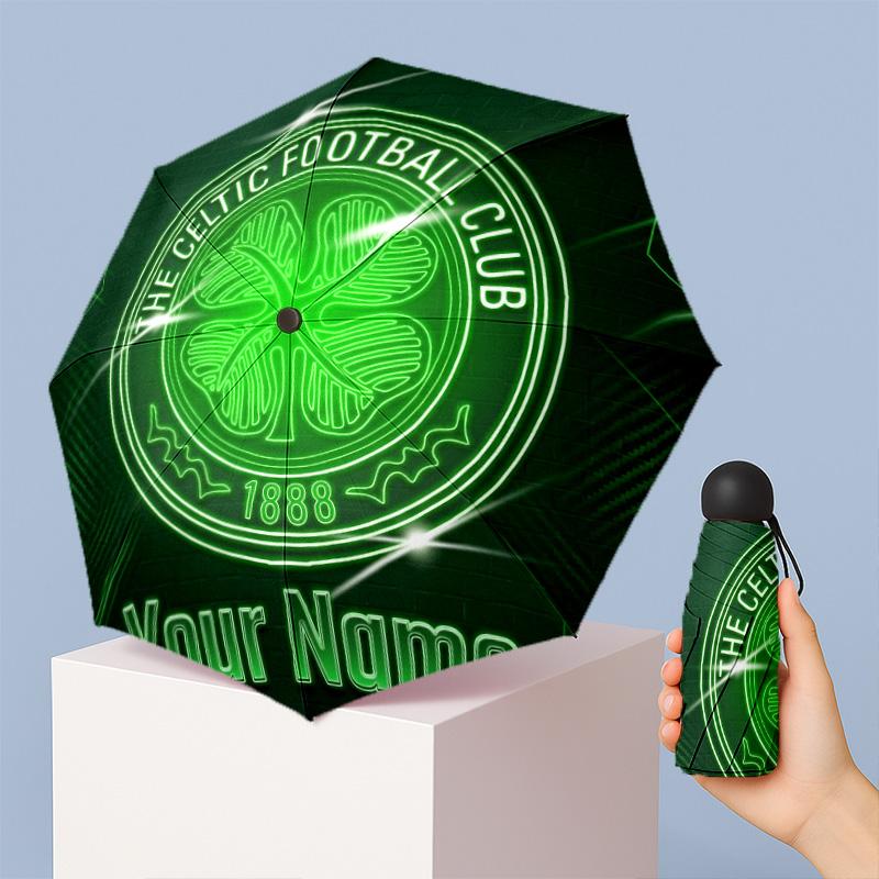 Celtic FC Manual Five Fold 8 Rib Umbrella Support Custom Text, Lightweight Travel Umbrella