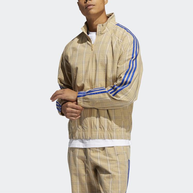Adidas Originals Trefoil MW TT Casual Stand Collar Plaid Track Jacket Men Outerwear Beige GN3795