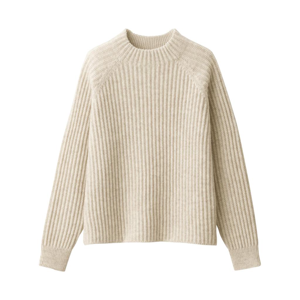MUJI Andes Wool Mock Neck Size BA1P6A4A Women's Sweater, Oatmeal, S,