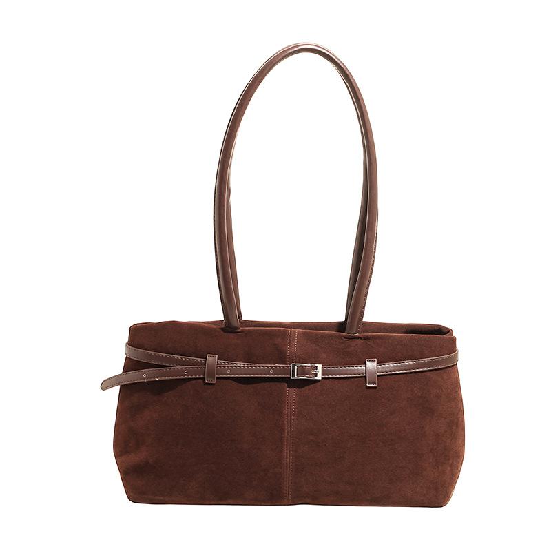 

Ретро замшевая портативная сумка-тоут женская осенне-зимняя новая модная универсальная матовая сумка на плечо подмышку кофейный