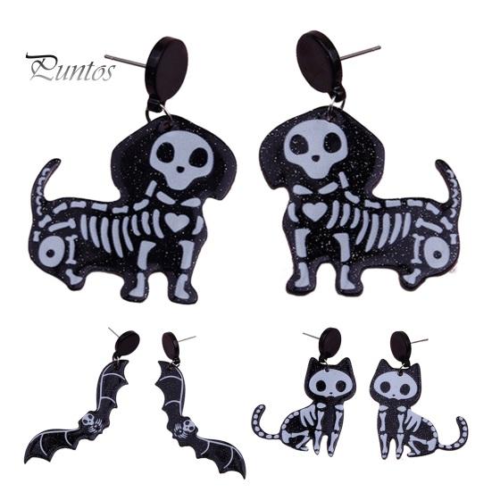 1 Pair Halloween Earrings Spooky Chic Bat Cat Skull Lightweight Trendy Personality Fun Comfortable Earrings