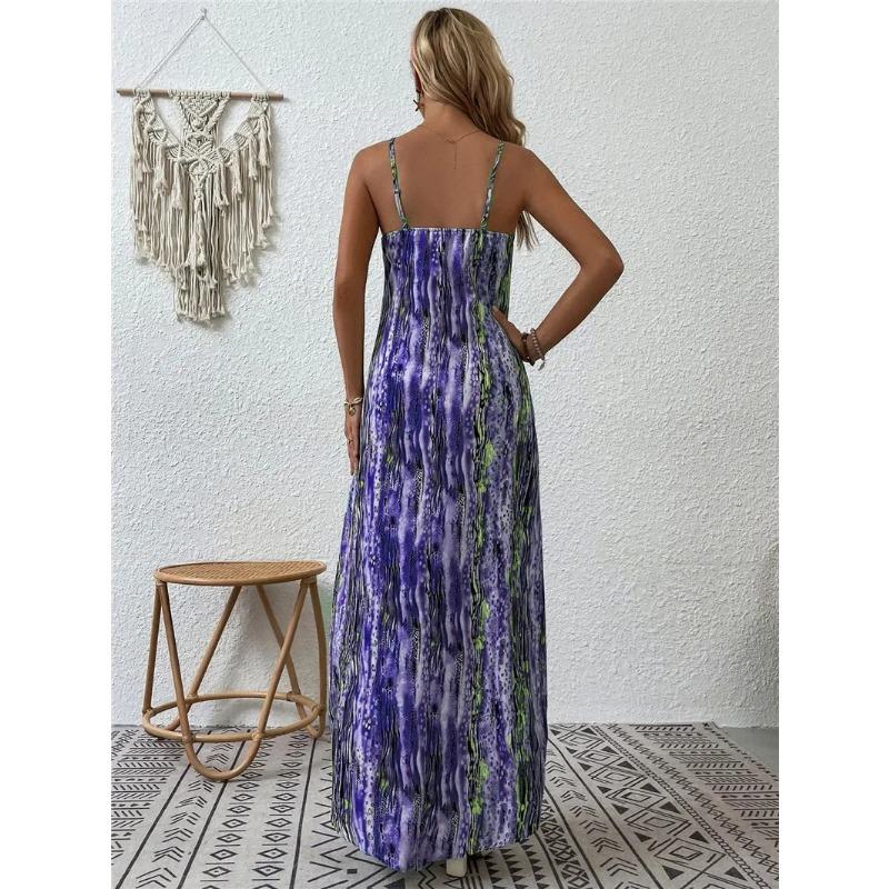 2026 Women Sexy Strap Fashion Loose Long Dress Summer New Vintage Print Casual Holiday Bohemia Robe Maxi Vestidos Beach Dress