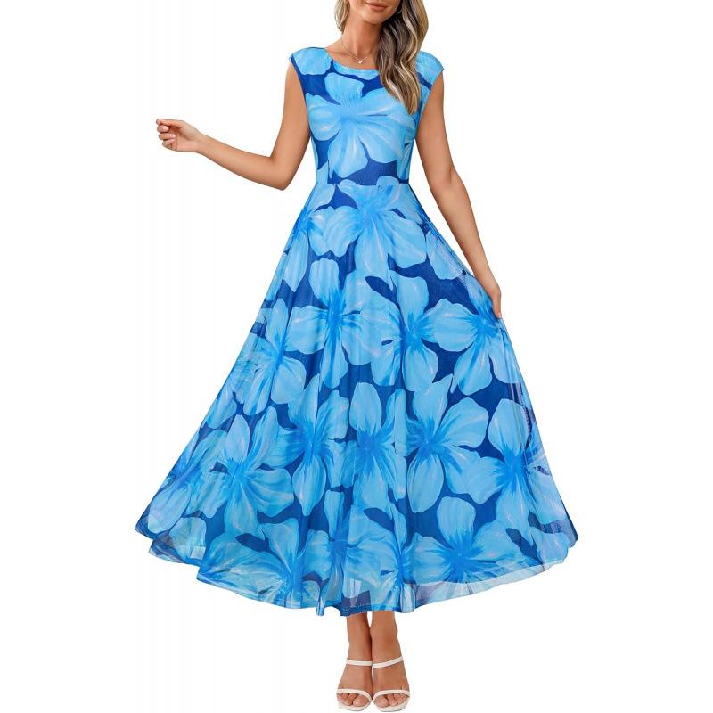 Huge good-looking 2026 summer new mesh loose high-end temperament lazy flower dress