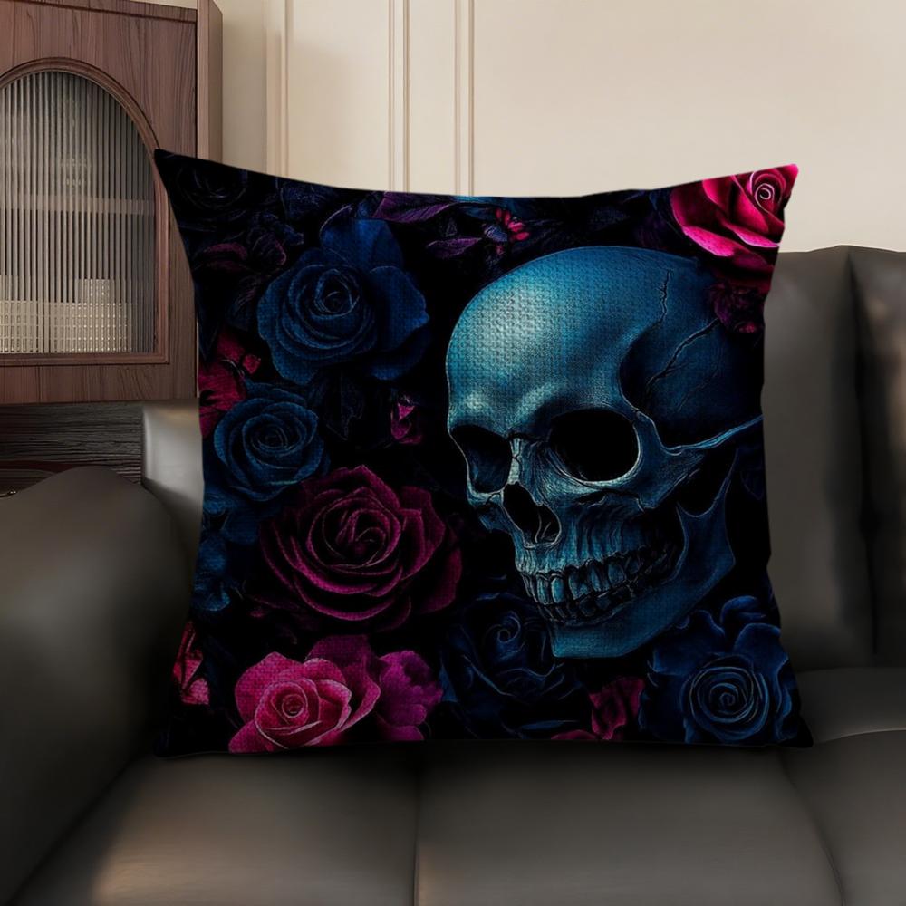 Luxurious Skull Pattern Cushion Cover Natural Linen Organic Fabric DoubleSided Printing Sofa Home Decor Breathable