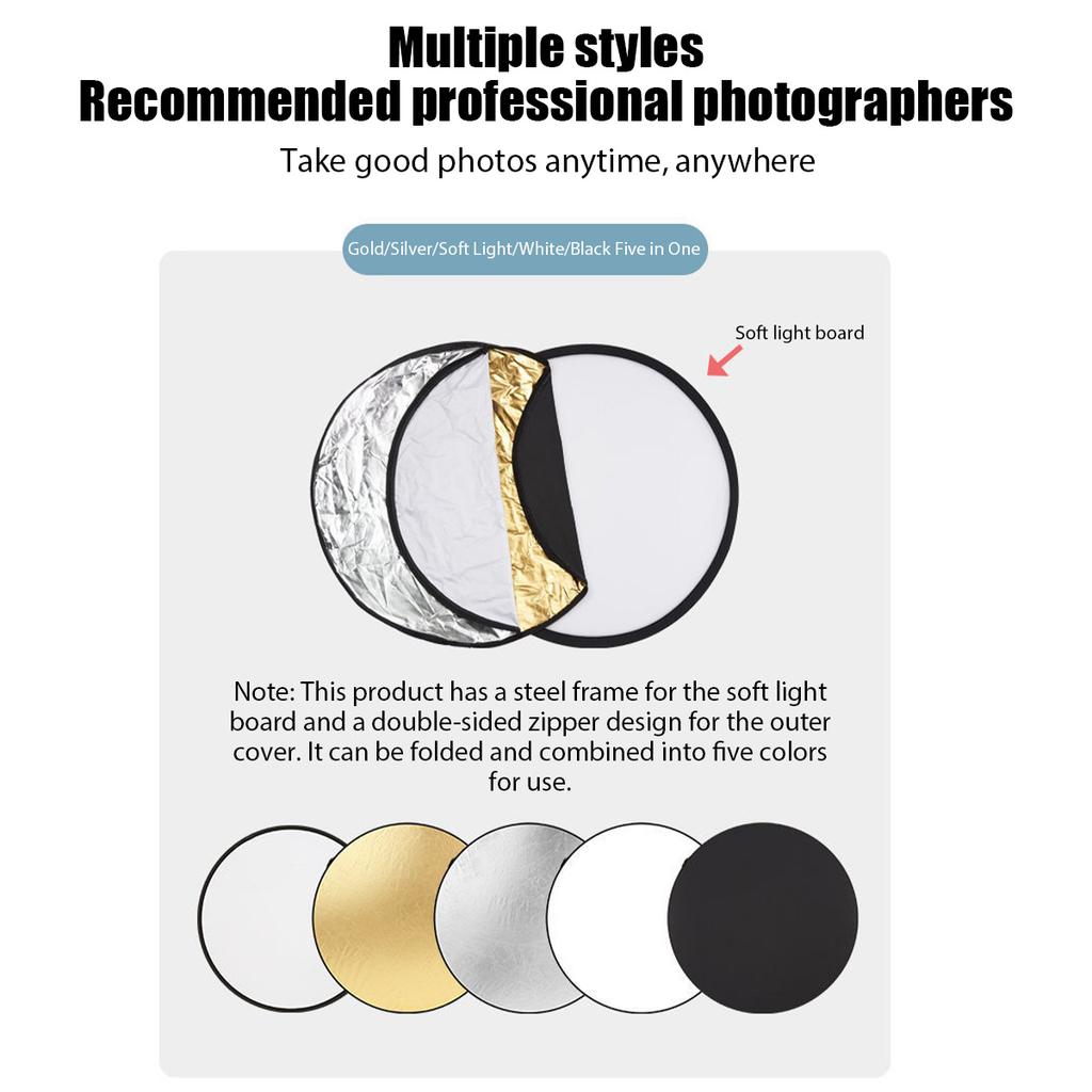 New Portable Collapsible Round Photography Reflector Photo Studio Outdoor Light Diffuser Multi-Disc with Carry Bag  60cm