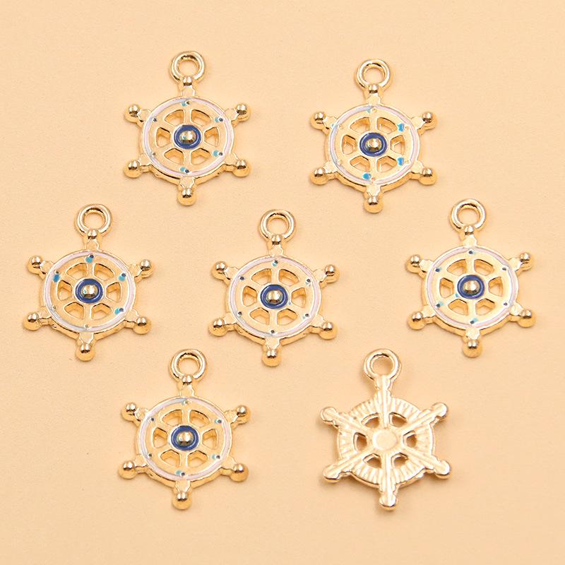Nautical Series: 5 Alloy Enamel Pendants - Anchor, Lifebuoy, Sailboat for DIY Jewelry