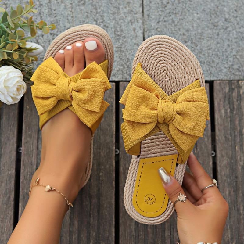 Outdoor Large Size One-character Women's Hemp Rope Bottom Large Flower Fashion Casual Outer Wear Flat Slippers