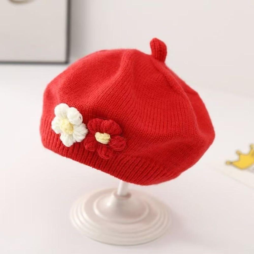 Warme Kleinkind-Barettmütze Niedliche Blumenmützen Mütze Modische Strickmützen Herbst Winter