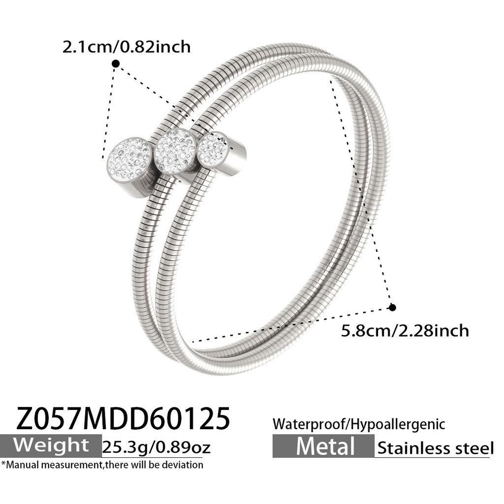 European and American fashion light luxury jewelry bracelet set with zirconia, stainless steel elastic open bangle