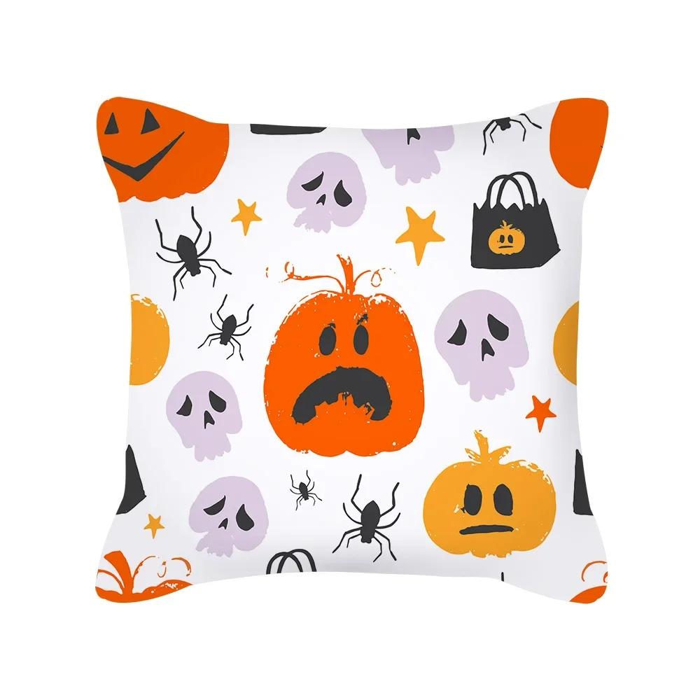 Halloween Cartoon Black Cat Ghost Pumpkin Print Cushion Cover For Home Living Room Sofa Decoration Square Pillowcase