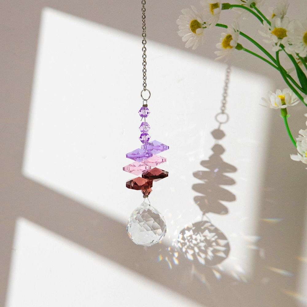 5Pcs Hanging Crystal Wind Chime Colorful Light Collection Pendant Home Decor Sun Catcher  Blessing