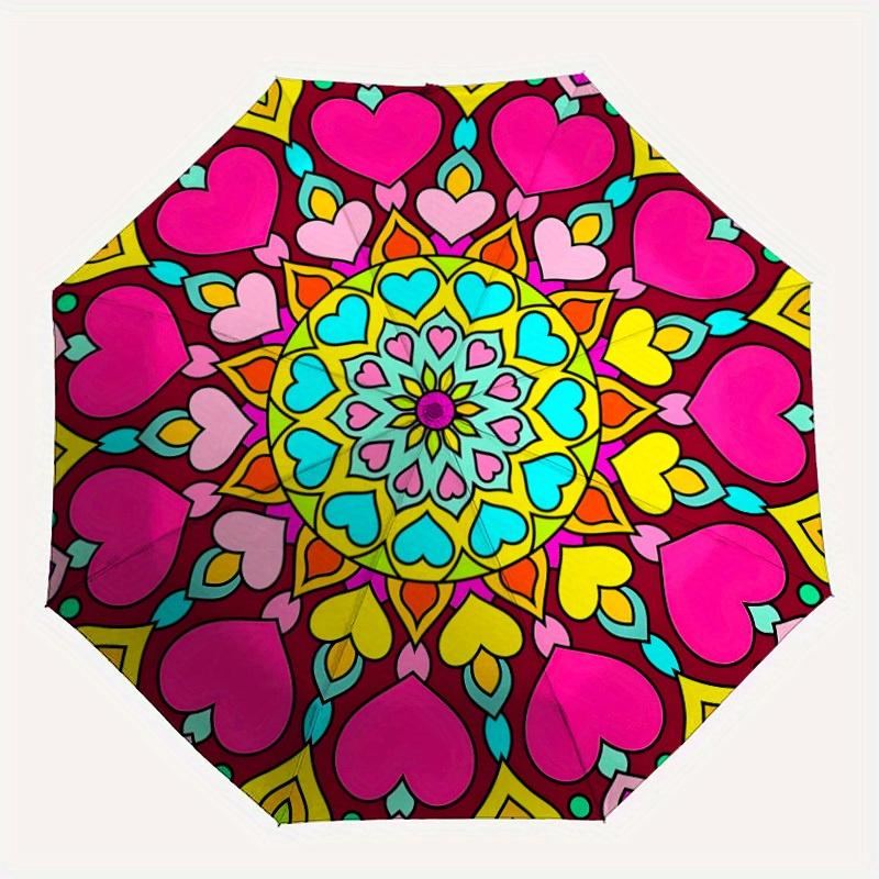 

1pc Heart Mandala Folding Umbrella , 8 Ribs Casual Durable Lightweight Portable Travelling Umbrella For Men & Women yy250728147