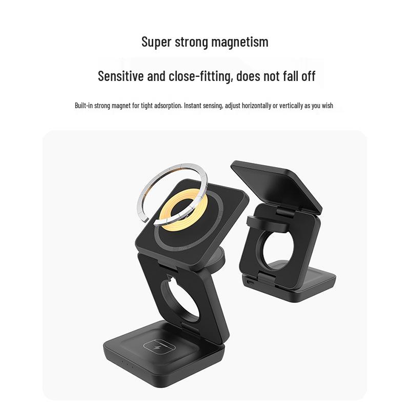 3-in-1 Foldable Magnetic Wireless Fast Charging Phone Holder for Apple