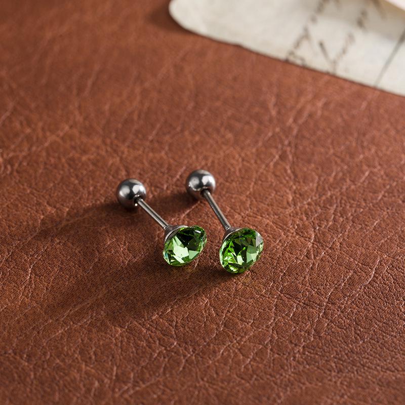 6mm Flashy Titanium Steel Threaded Ear Studs with Diamond for Cartilage and Ear Care