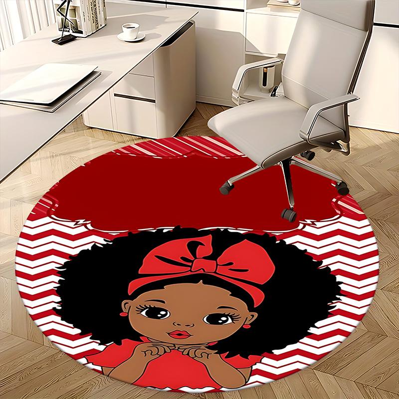 Red Afro Girl Chair Mat   Round Carpet for Home Decor, Office, Living Room, Bedroom Gift0277b