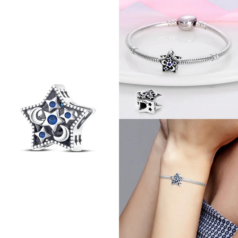 Exquisite Original Beautiful Blue Star Spaceship Heart Charms Copper Beads Fit Bracelet Women Jewelry Diy Fine Gift