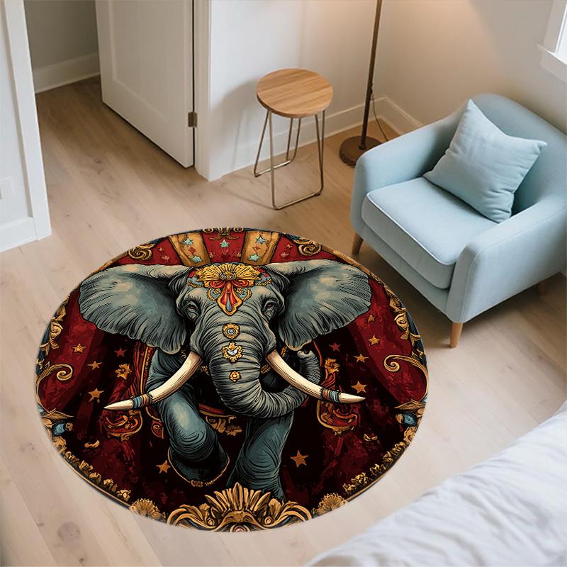 Striped Elephant,Round Area Rug,Carpet Rug for Living Room Bedroom Sofa Playroom Decor,Non-slip Floor Mat