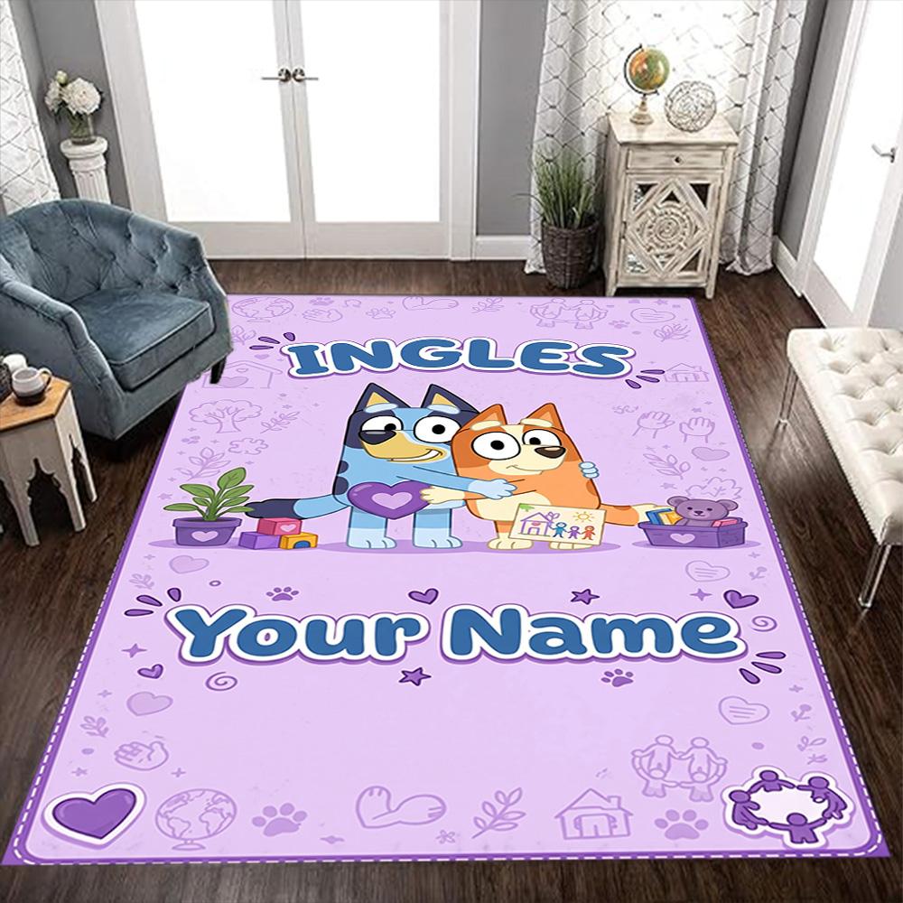 Bluey Customize Text Floor Mat Suitable for Bedrooms Living Rooms Dining Room Balcony Antislip Carpet Anime Office Decor