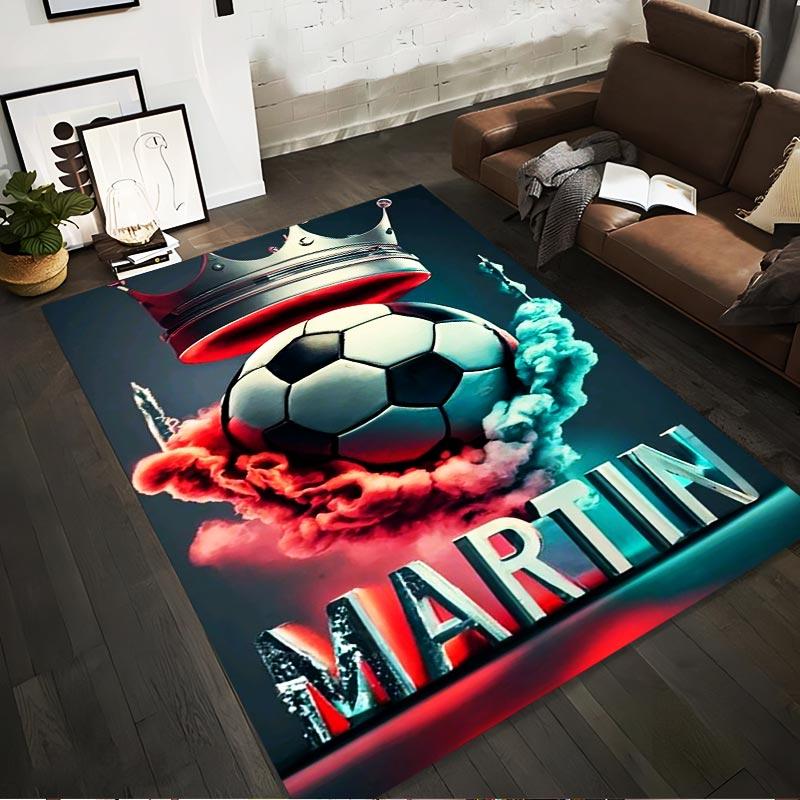 

Soccer Ball with Crown Design, Red and Blue Smoke, MARTIN Carpet Suitable for use as an anti-slip for living room bedroom sofas 40x60cm( 15x23in )