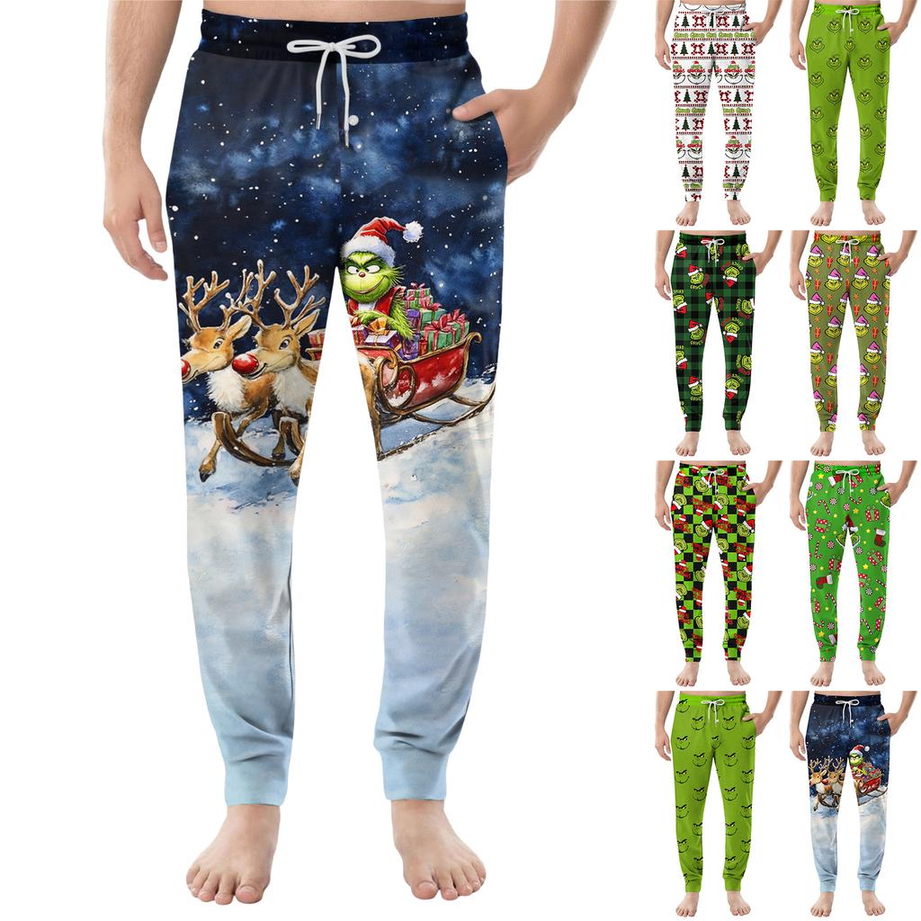 Pánské ležérní kalhoty se stahovací šňůrkou, kapsami a manžetami, domácí spací kalhoty