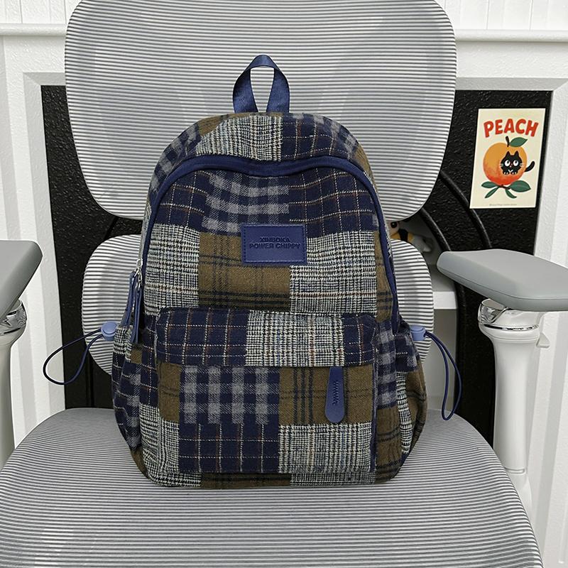 Sac à dos à carreaux rétro pour femme Sac d'école pour étudiant