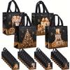 4/12pcs Festive Christmas Gift Bags with Snowman, Tree, Ornament Designs, Black Tote Bags for Shopping -Christmas Gift Bags