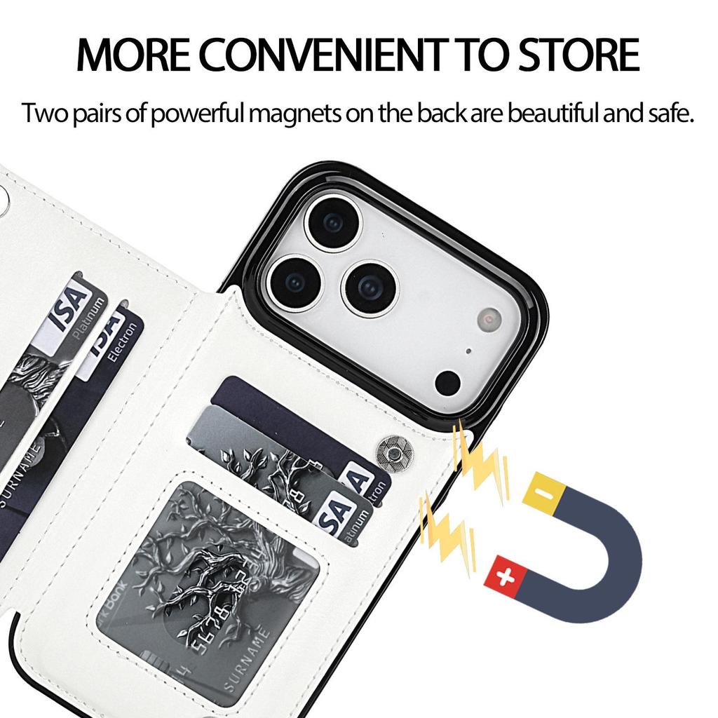 Kožené stojánkové pouzdro pro iPhone 17 Pro Max s držákem na karty a dvojitým zapínáním