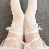 Französische Breite Band Schleife Über das Knie Socken Vielseitig Lolita Oberschenkel Socken Rein Beige Strümpfe