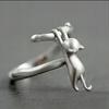 Silver Women's Adjustable Ring Universal Gift Falling Cat