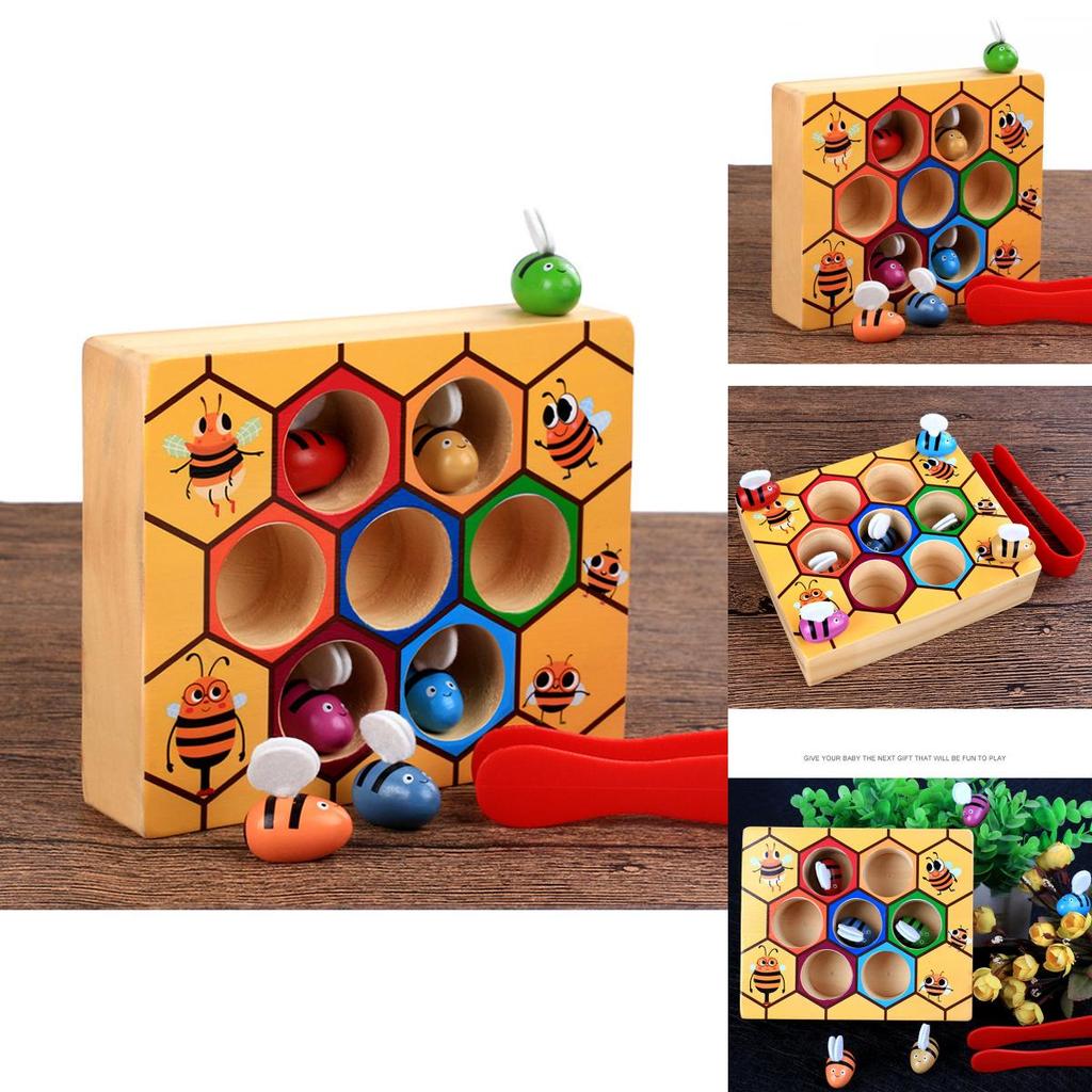 Exquisite Children's Preschool Wooden Bee Clip Out Montessori Educational Toy For Birthday Fun