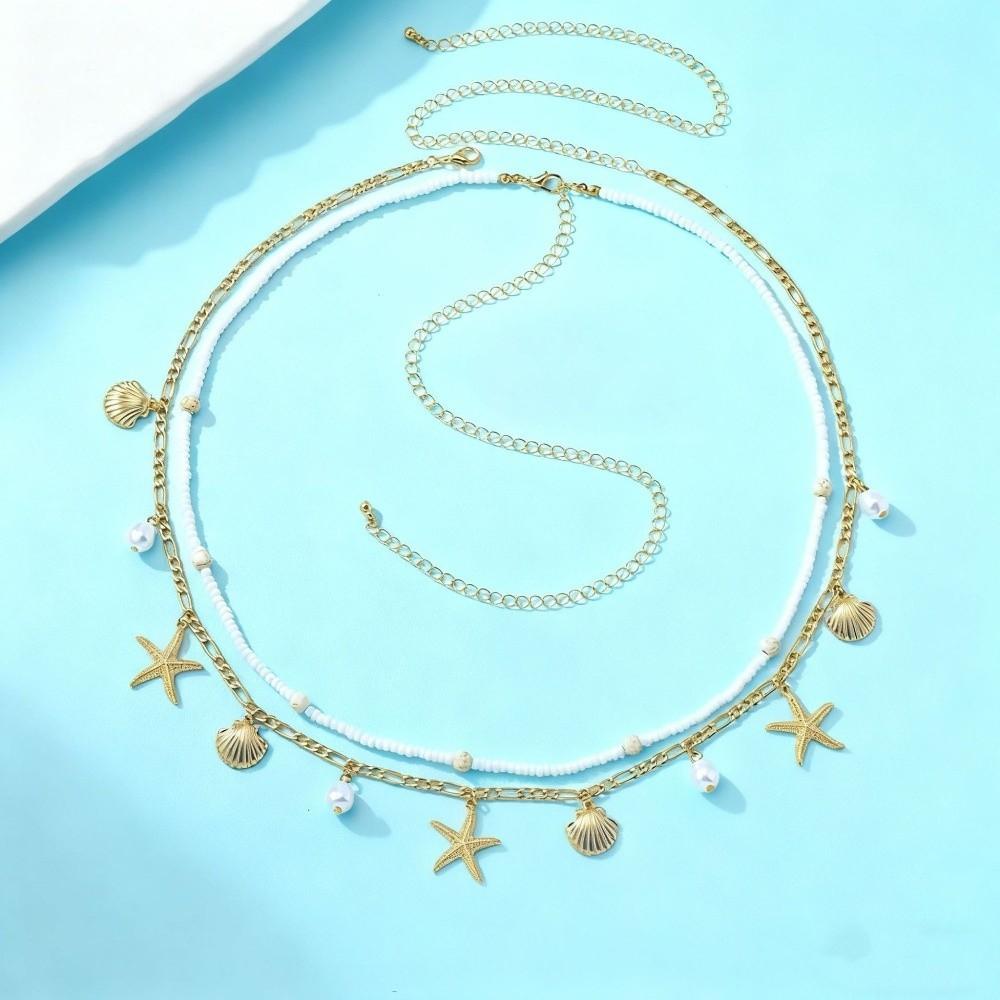 2 Pcs/set Gold Beads Body Chain Imitation Pearl Belly Chains Charms Starfish Waist Chain  Summer